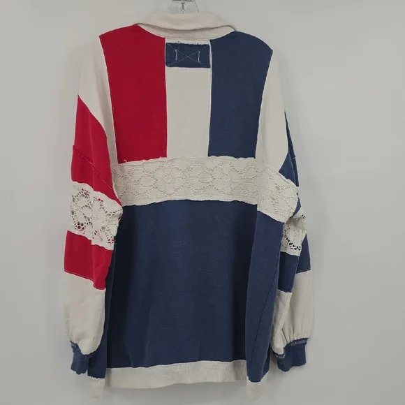We The Free Colorblock Rugby Pullover - Navy, Red, Cream Size M - Picture 4 of 9